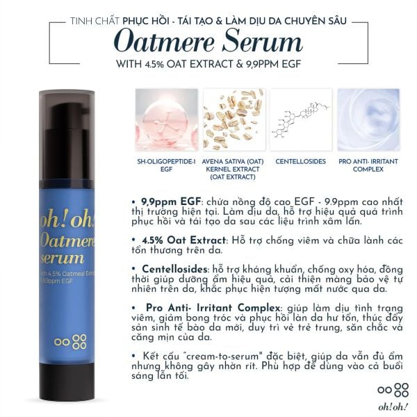  Tinh Chất Phục Hồi - Tái Tạo & Làm Dịu Da Chuyên Sâu oh!oh! Oatmere Serum (with 4.5% Oat Extract & 9,9ppm EGF) (25ml) 