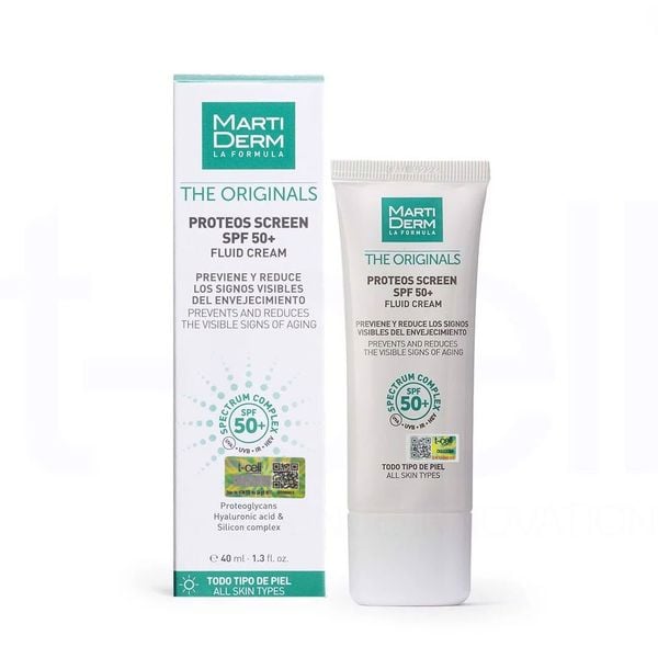  Kem chống nắng phổ rộng, làm đều màu da, ngừa lão hoá, phòng chống nám quay lại - MartiDerm The Originals Proteos Screen SPF50+ Fluid Cream (40ml) 