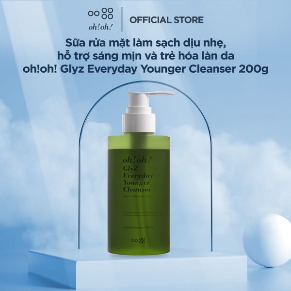  [MỚI RA MẮT] Sữa rửa mặt làm sạch dịu nhẹ, hỗ trợ sáng mịn và trẻ hóa làn da oh!oh! Glyz Everyday Younger Cleanser (with 5% AHA & 1% Zinc PCA) 