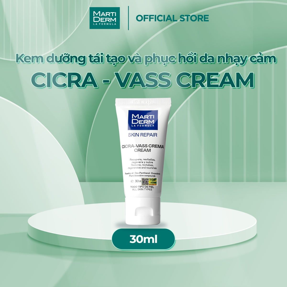  Kem Dưỡng Tái Tạo & Phục Hồi Da Nhạy Cảm - MartiDerm Skin Repair Cicra Vass Cream (30ml) 