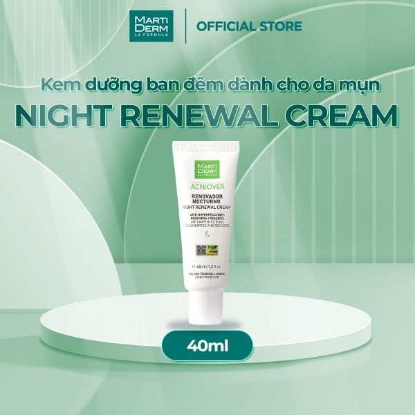  Kem Dưỡng Tái Tạo Ban Đêm Cho Da Dầu Mụn - MartiDerm Acniover Night Renewal Cream (40ml) 