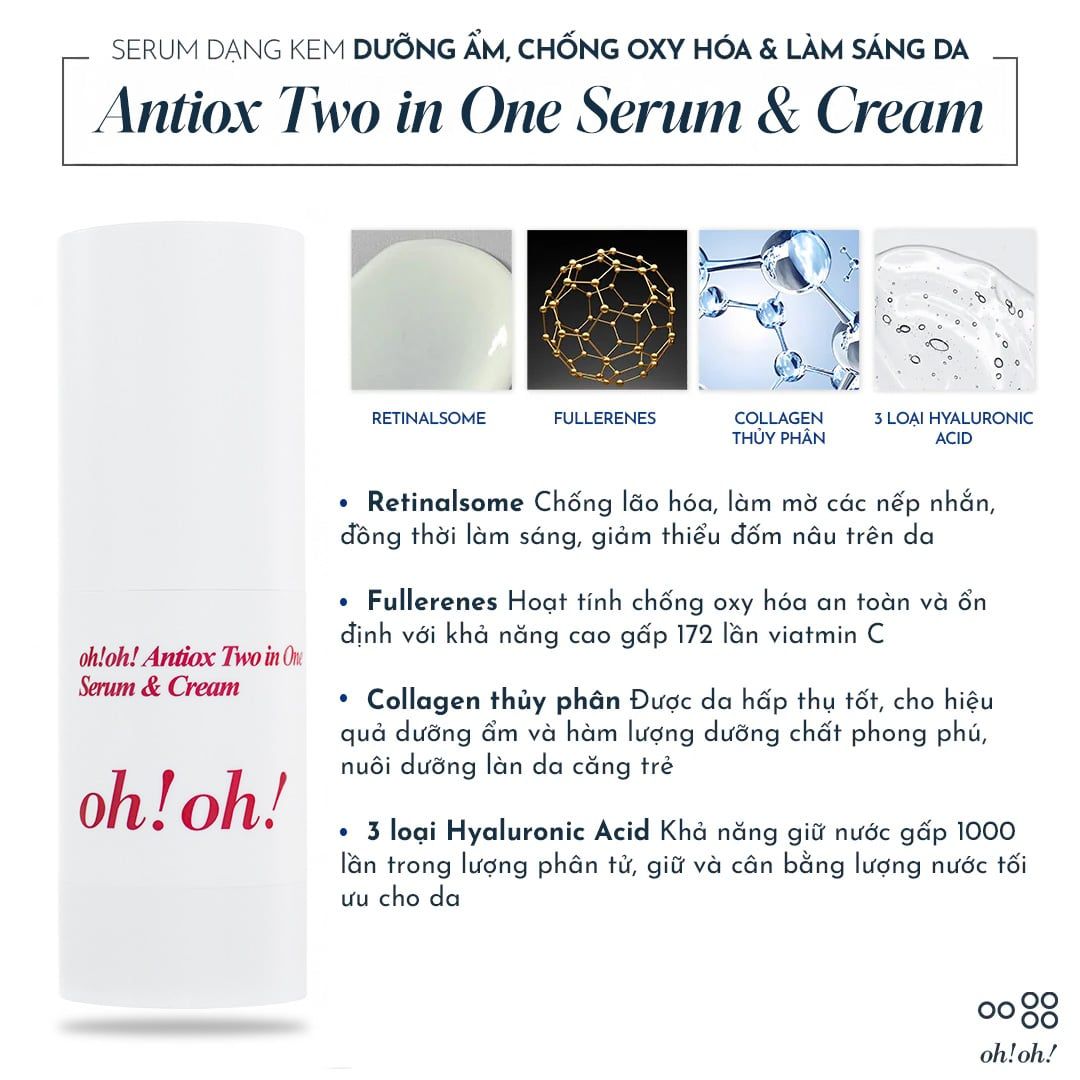  [MỚI RA MẮT] Serum Dạng Kem Dưỡng Ẩm, Chống Oxy Hóa & Làm Sáng Da oh!oh! Antiox Two in One Serum & Cream (25g) 