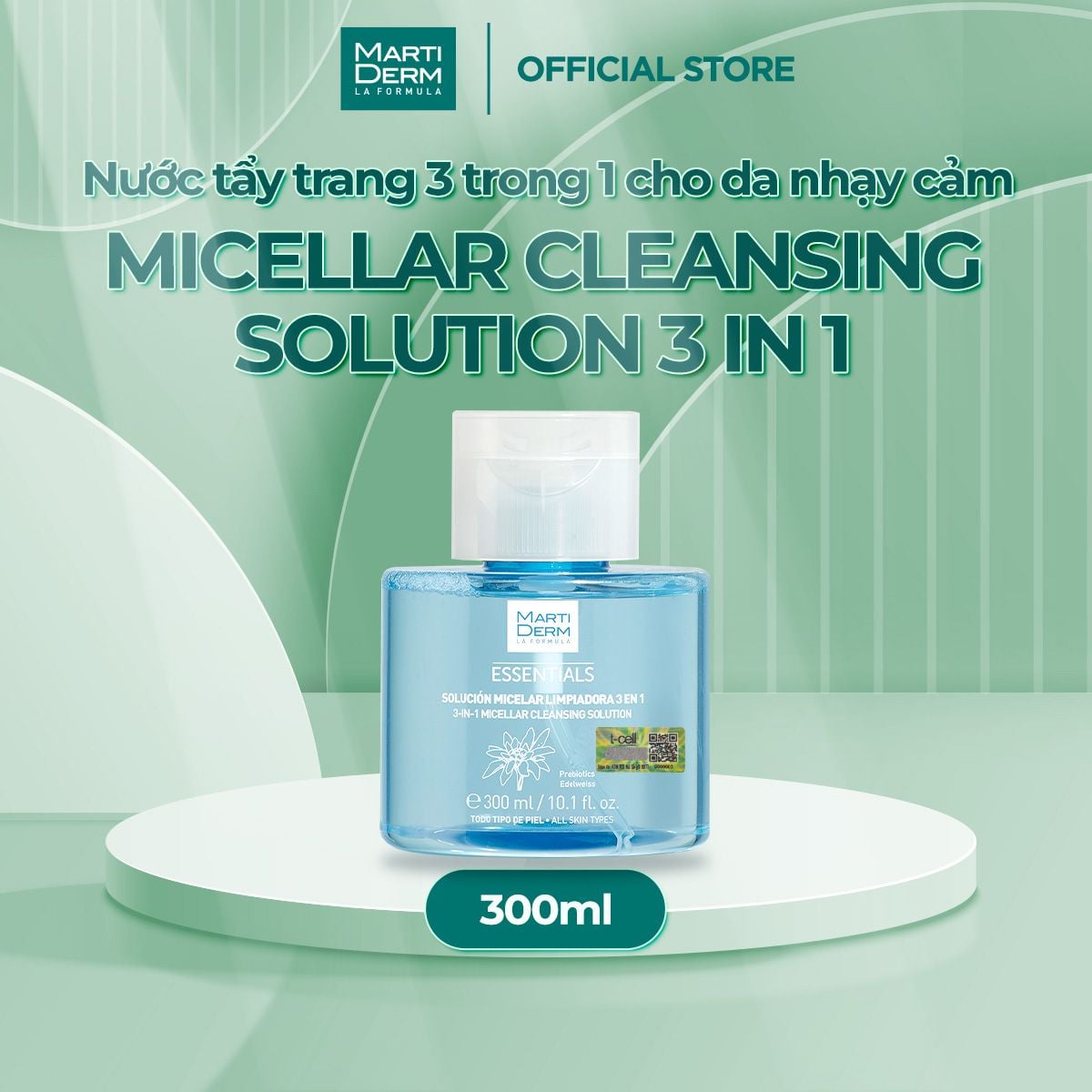  Nước Tẩy Trang Làm Sạch Sâu 3 trong 1 - MartiDerm Essentials Micellar Cleansing Solution 3 In 1 (300ml) 