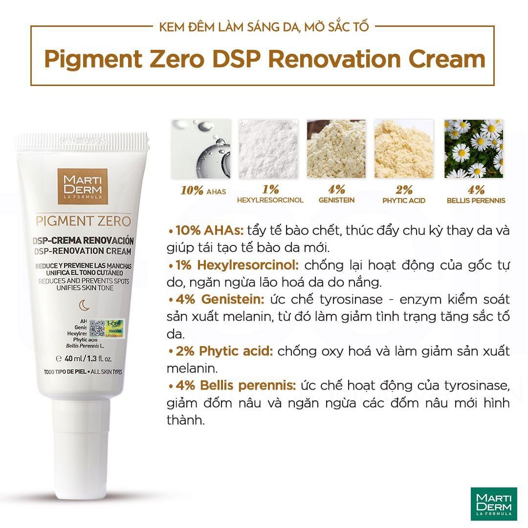  Kem Đêm Làm Sáng Da, Mờ Đốm Sắc Tố - MartiDerm Pigment Zero DSP Renovation Cream (40ml) 