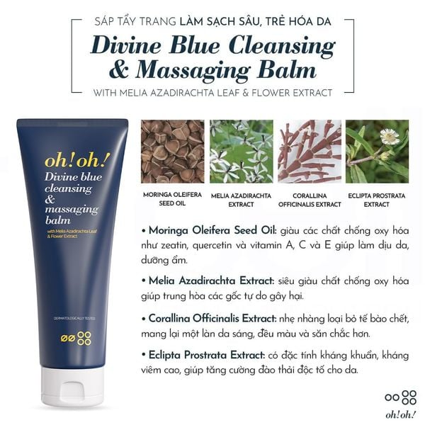  Sáp Tẩy Trang Làm Sạch Sâu, Trẻ Hóa Da oh!oh! Divine Blue Cleansing & Massaging Balm (150ml/ 30ml) 