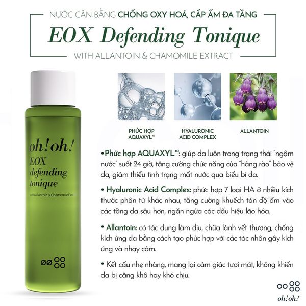  Nước Cân Bằng, Làm Sạch Và Chống Oxy Hóa oh!oh! EOX Defending Tonique (with Allantoin & Chamomile Extract) (150ml) 