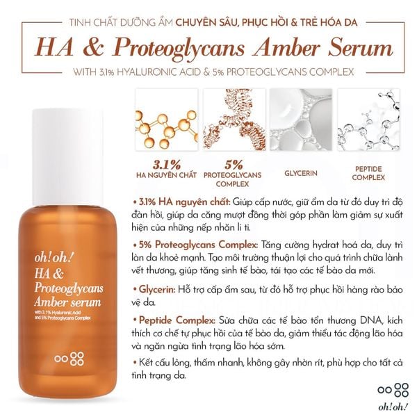  Tinh Chất Dưỡng Ẩm Chuyên Sâu, Phục Hồi & Trẻ Hóa Da oh!oh! HA & Proteoglycans Amber Serum (30ml) 