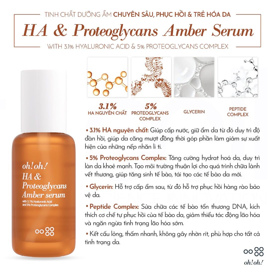  Tinh Chất Dưỡng Ẩm Chuyên Sâu, Phục Hồi & Trẻ Hóa Da oh!oh! HA & Proteoglycans Amber Serum (30ml) 