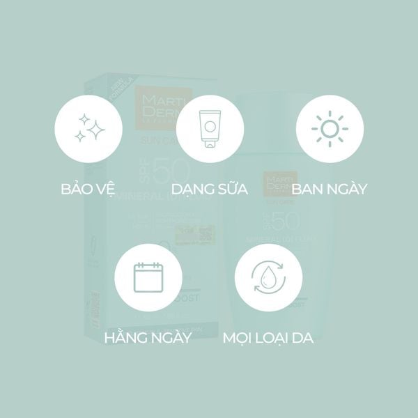  [MỚI RA MẮT] Kem chống nắng vật lý, bảo vệ & phục hồi cho da nhạy cảm MartiDerm SPF 50 Mineral [D] Fluid 