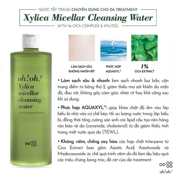  Nước Tẩy Trang Chuyên Sâu Phục Hồi Màng Lipid oh!oh! Xylica Micellar Cleansing Water 