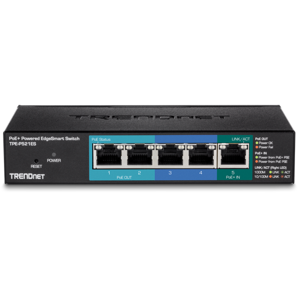 5-Port Gigabit PoE+ Powered EdgeSmart Switch with PoE Pass Through