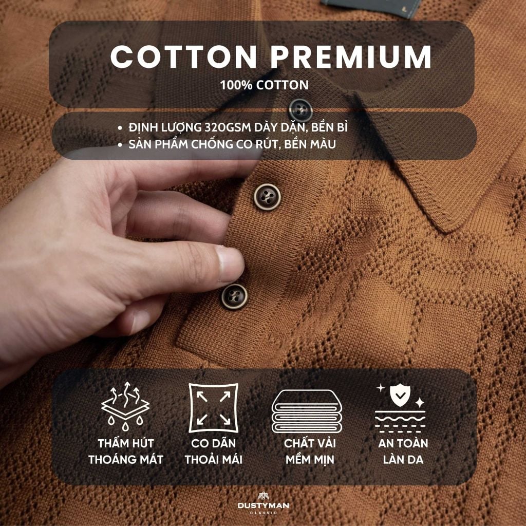 Áo Polo Sợi Dệt Kim Nhãn Dustyman Evan Regular Fit DK822