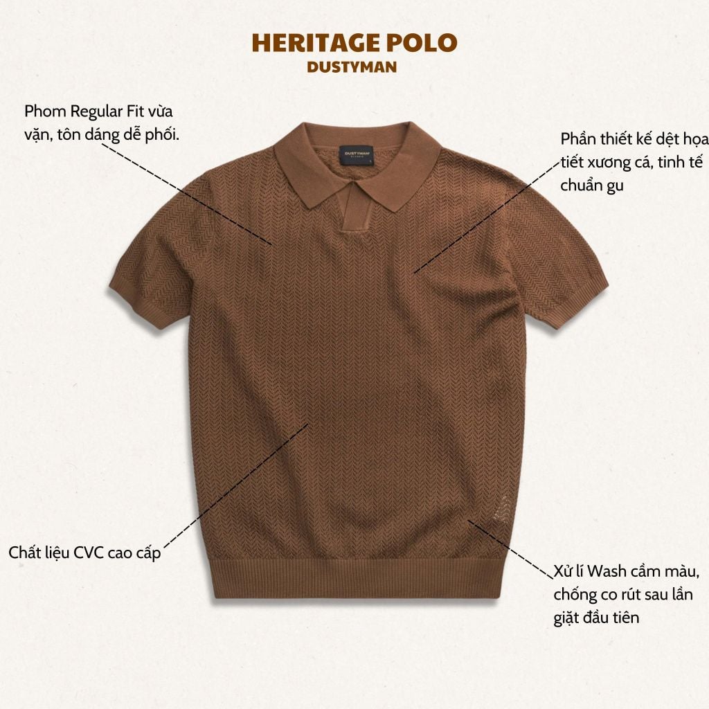Áo Polo Sợi Dệt Kim Nhãn Dustyman Heritage Regular Fit DK820