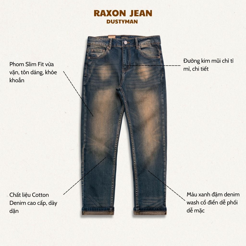 Quần Jean Ôm Nhẹ Nam Dustyman Raxon Slim Fit J611-01