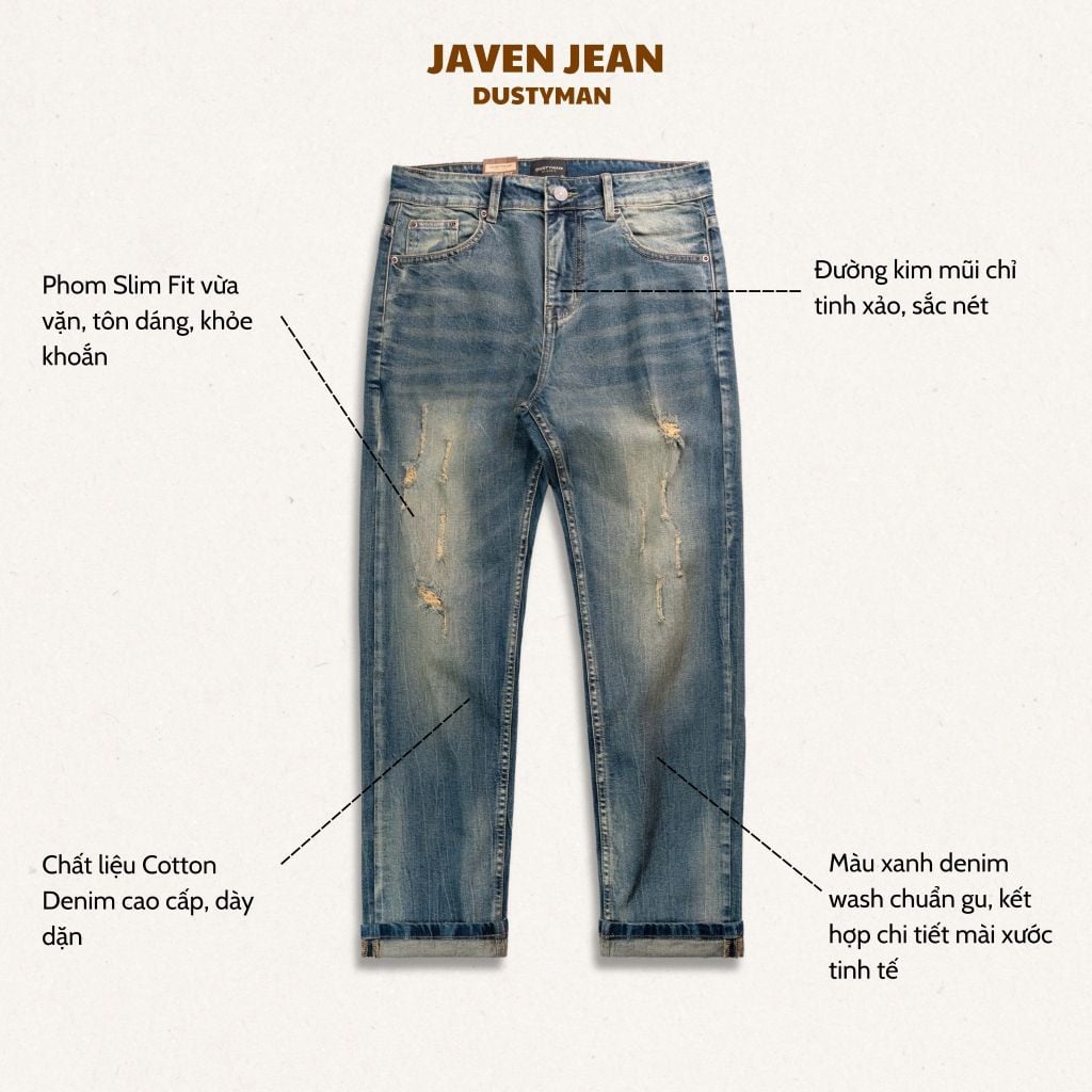 QUẦN JEAN RÁCH ÔM NHẸ JAVEN | 611 SLIM FIT | BLUE