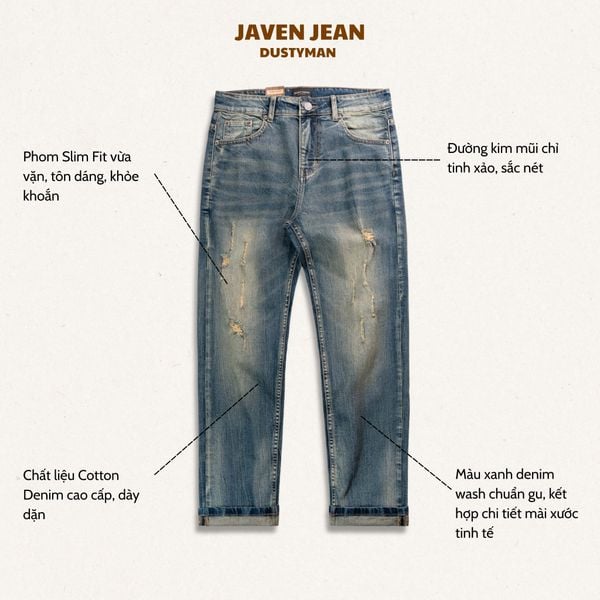  QUẦN JEAN RÁCH ÔM NHẸ JAVEN | 611 SLIM FIT | BLUE 