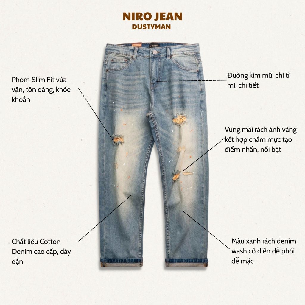 Quần Jean Ôm Nhẹ Nam Dustyman Niro Slim Fit J611-01