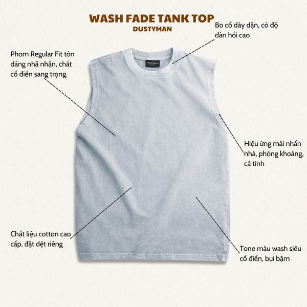  Áo Ba Lỗ Wash Fade Dustyman Regular Fit T686 