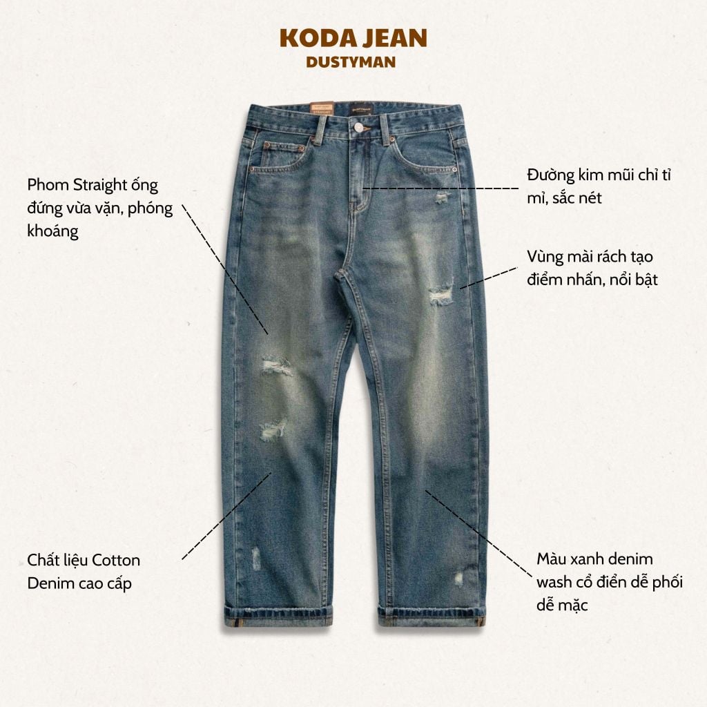 QUẦN JEAN ỐNG ĐỨNG KODA | 602-09 STRAIGHT | XANH RÁCH