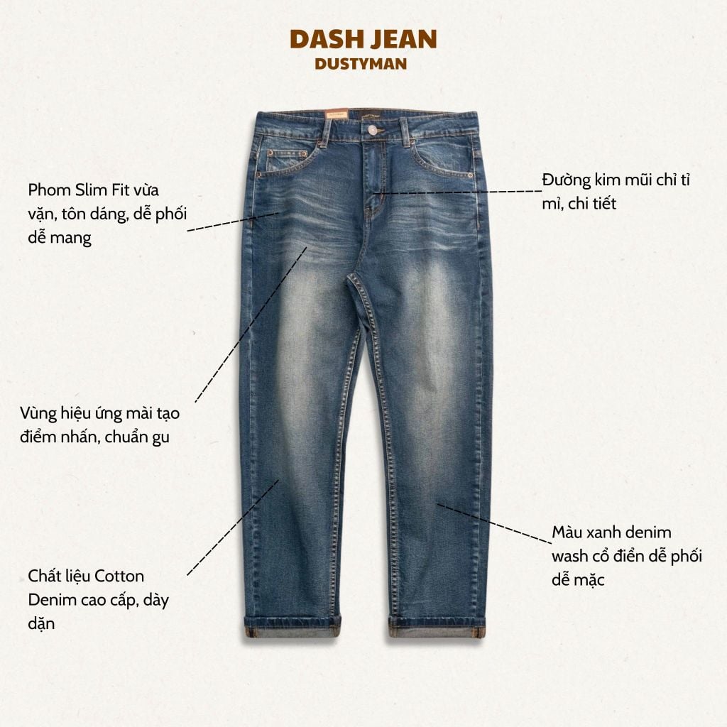 Quần Jean Ôm Nhẹ Nam Dustyman Dash Slim Fit J611-01