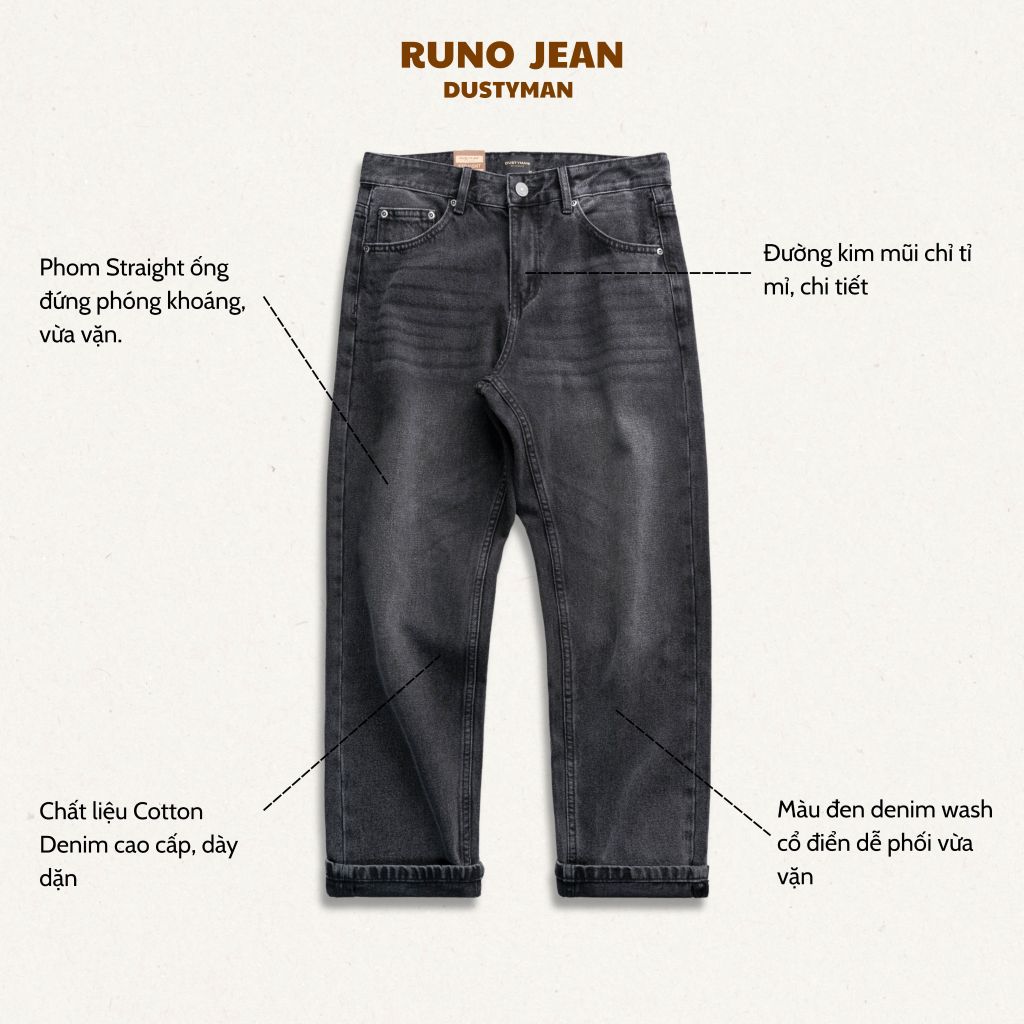 QUẦN JEAN ỐNG ĐỨNG RUNO | 602-02 STRAIGHT | ĐEN WASH