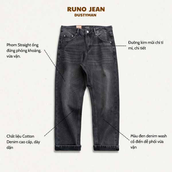  QUẦN JEAN ỐNG ĐỨNG RUNO | 602-02 STRAIGHT | ĐEN WASH 