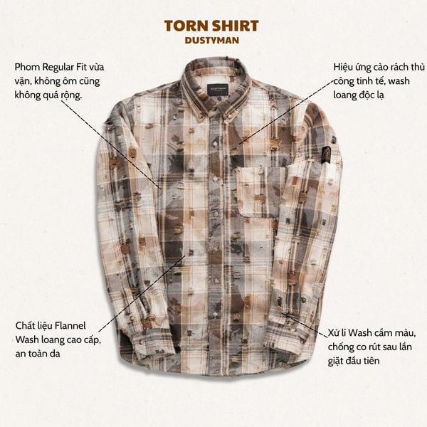  ÁO SƠ MI FLANNEL WASH DÀI TAY TORN | REGULAR FIT | S702 