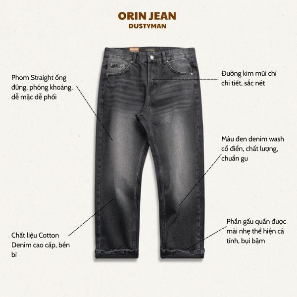  QUẦN JEAN ỐNG ĐỨNG ORIN | 602-03 STRAIGHT | ĐEN WASH 