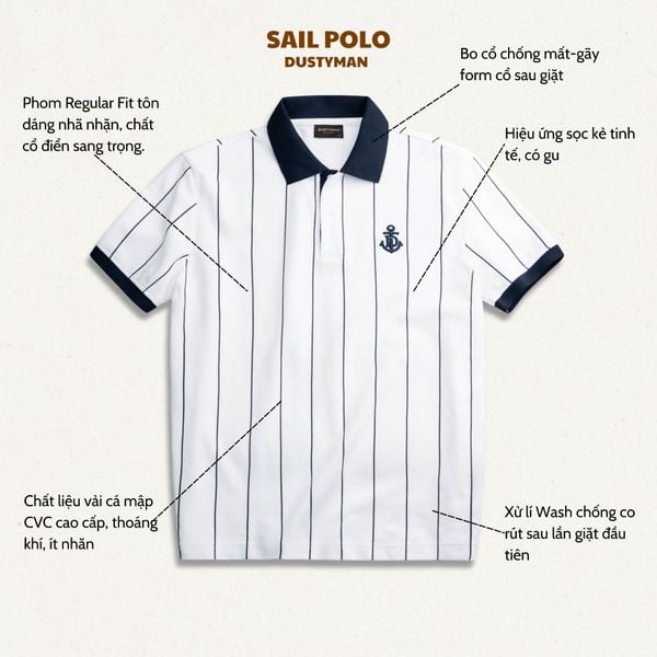  Áo Polo Sọc Nam Sail Dustyman Regular Fit PL101 