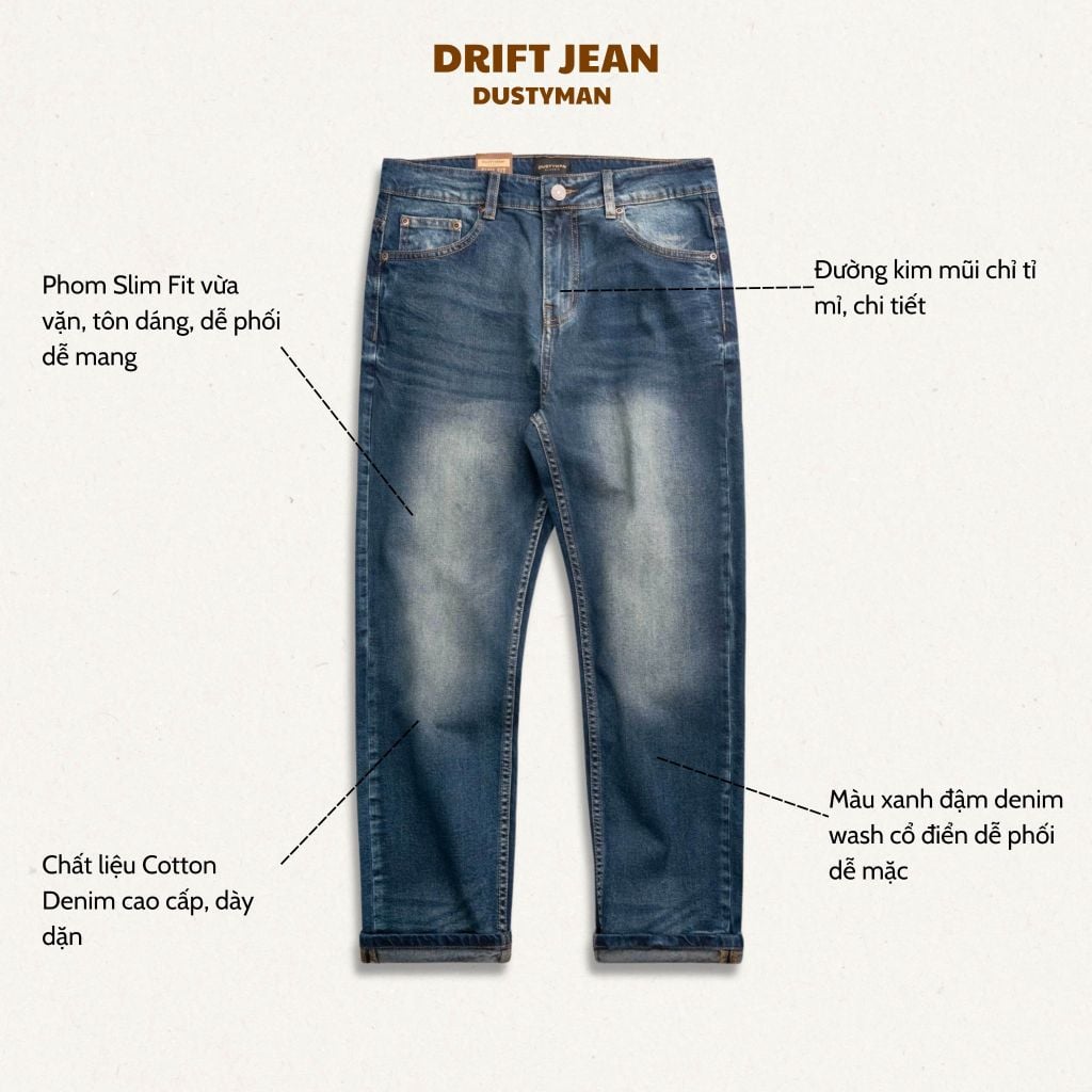 Quần Jean Ôm Nhẹ Nam Dustyman Drift Slim Fit J611-01