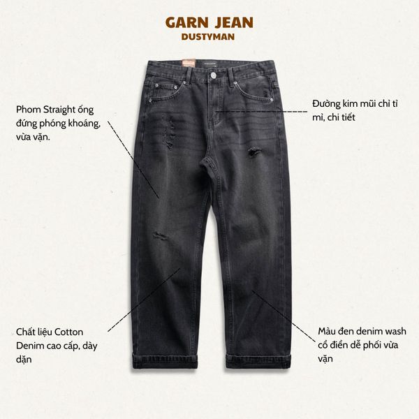  QUẦN JEAN ỐNG ĐỨNG GARN | 602-01 STRAIGHT | ĐEN WASH 