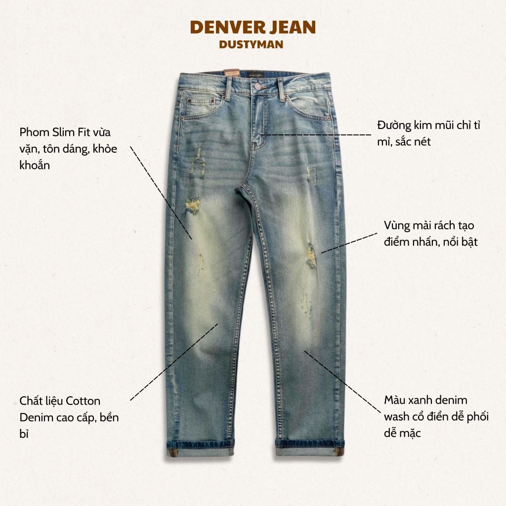 Quần Jean Ôm Nhẹ Nam Dustyman Denver Slim Fit J611-01