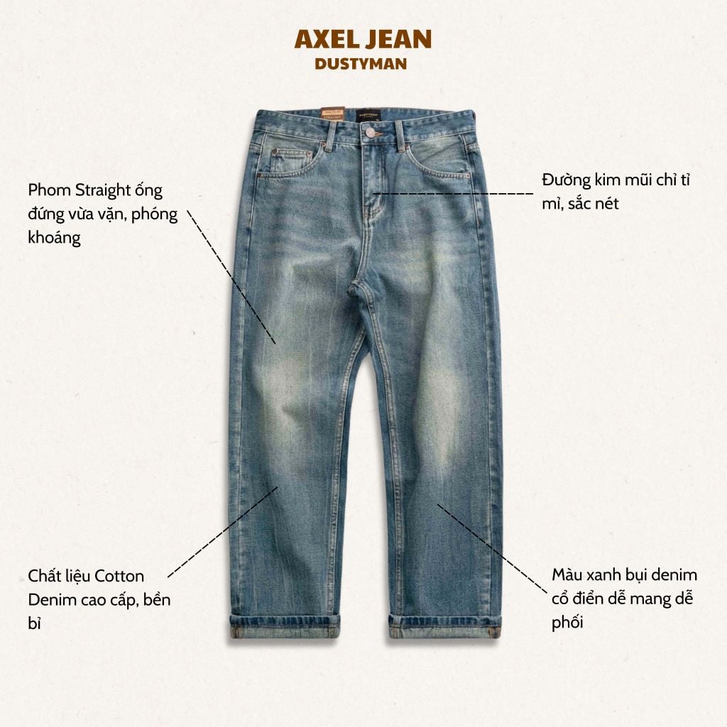 QUẦN JEAN ỐNG ĐỨNG AXEL | 602-08 STRAIGHT | XANH BỤI