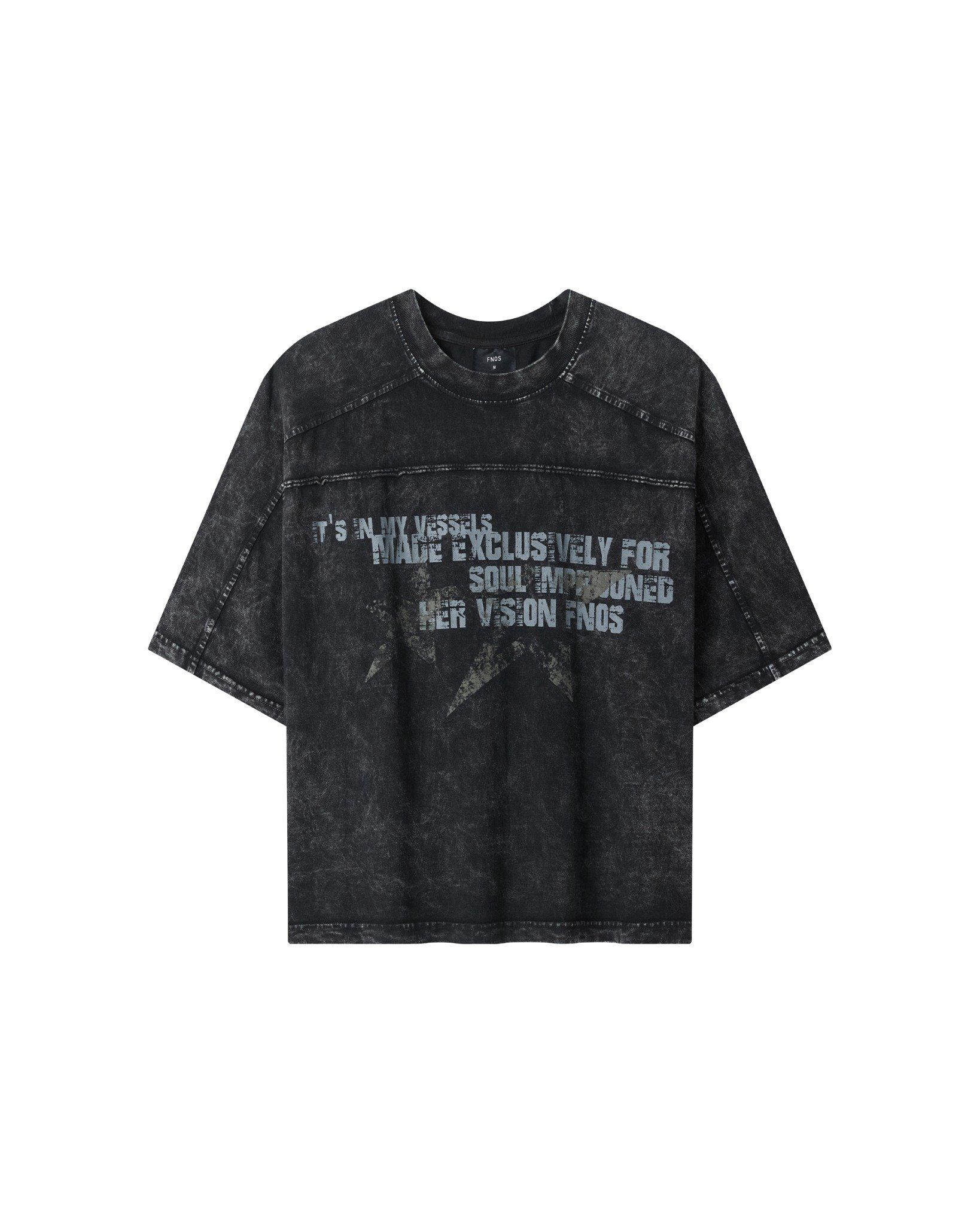  TWG36 - WASHED BOXY TEE WITH PRINTS AND PATTERNS - BLACK 