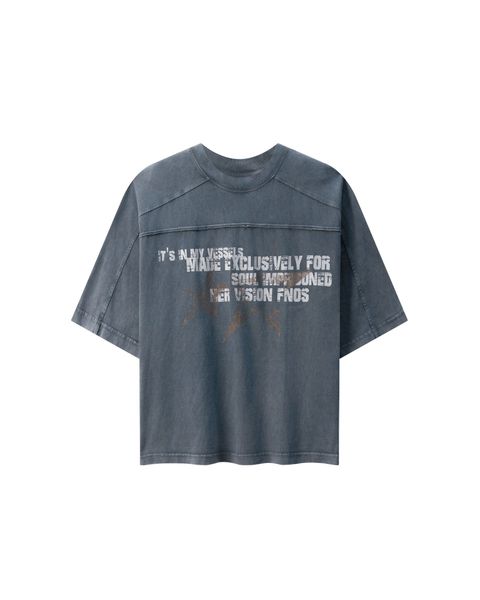  TWG32 - WASHED BOXY TEE WITH PRINTS AND PATTERNS - NAVY 