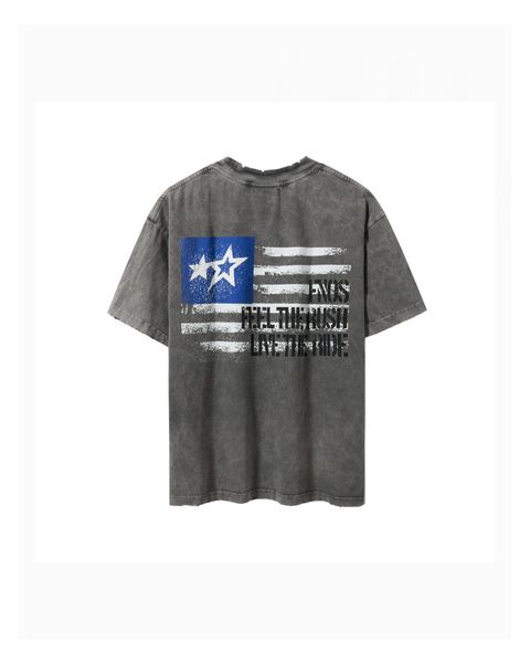  TWG33 - WASHED T-SHIRT WITH HORIZONTAL FLAG - DARK GRAY 