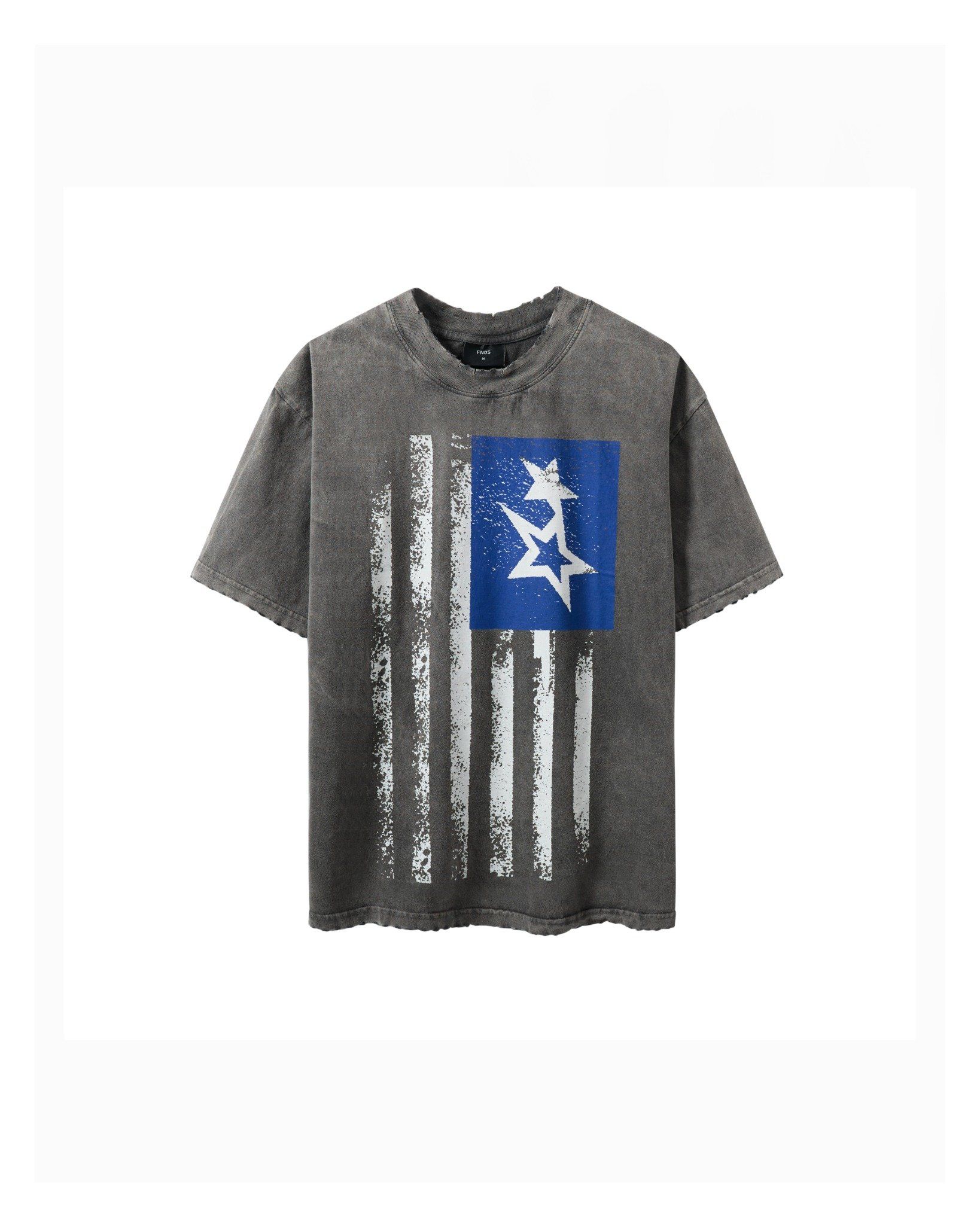  TWG34 - WASHED T-SHIRT WITH VERTICAL FLAG - DARK GREY 