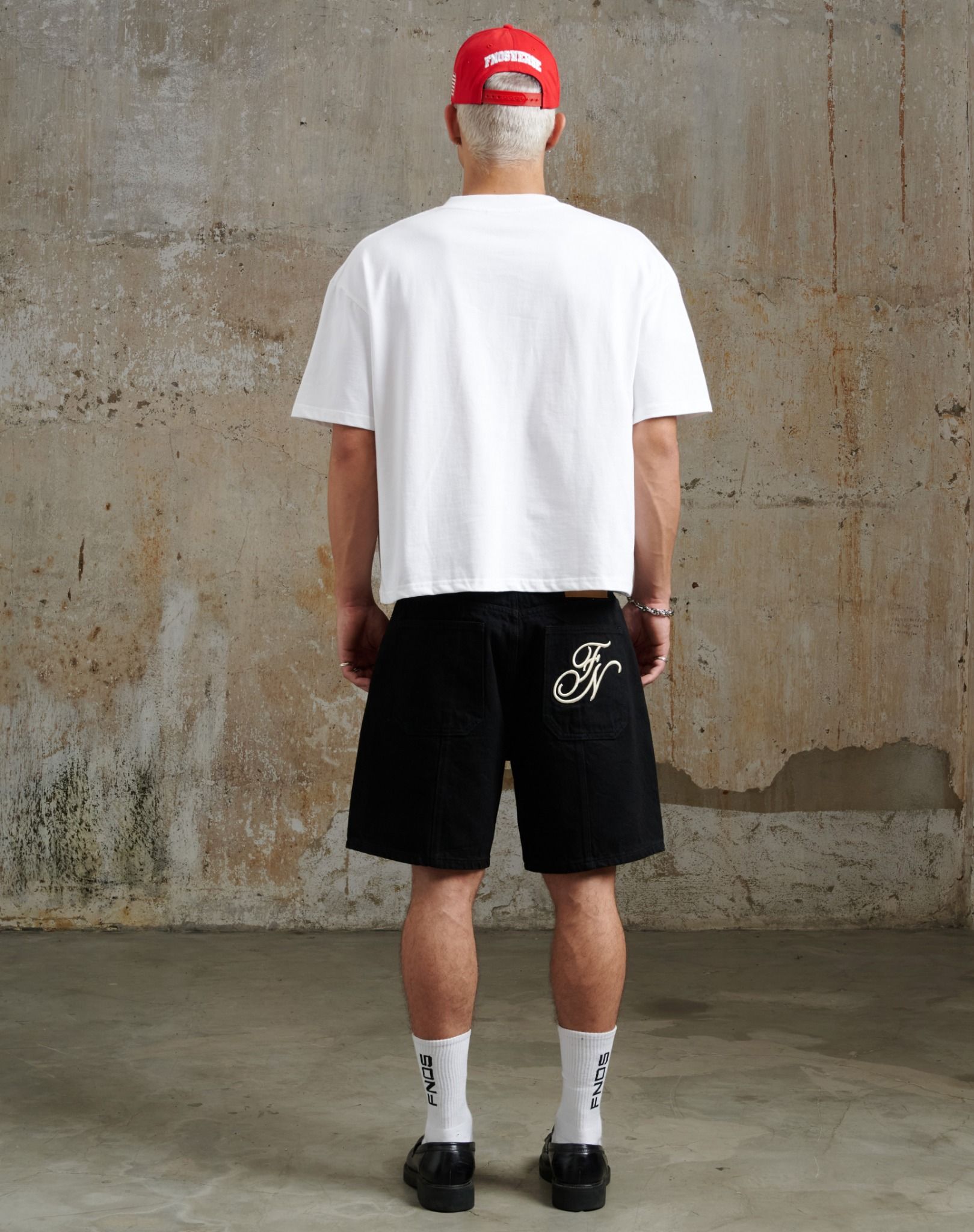  SJ1 - WASHED FLAG PRINT JEAN SHORTS - BLACK 