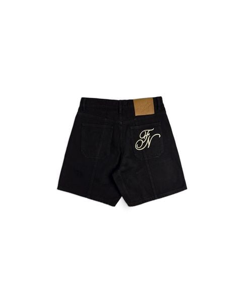  SJ1 - WASHED FLAG PRINT JEAN SHORTS - BLACK 