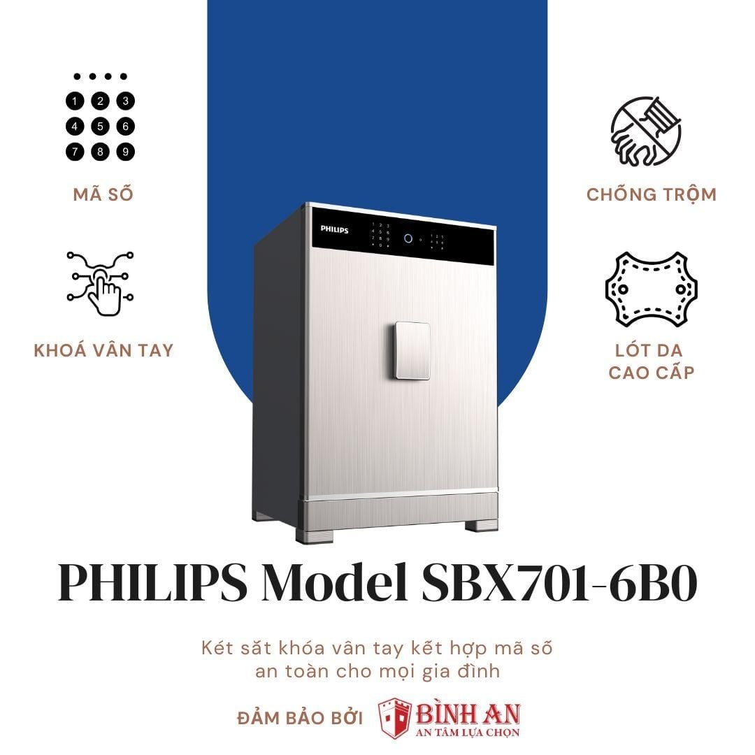  Két sắt PHILIPS SBX701-6B0 Với Thiết Kế Lót Da Cao Cấp 