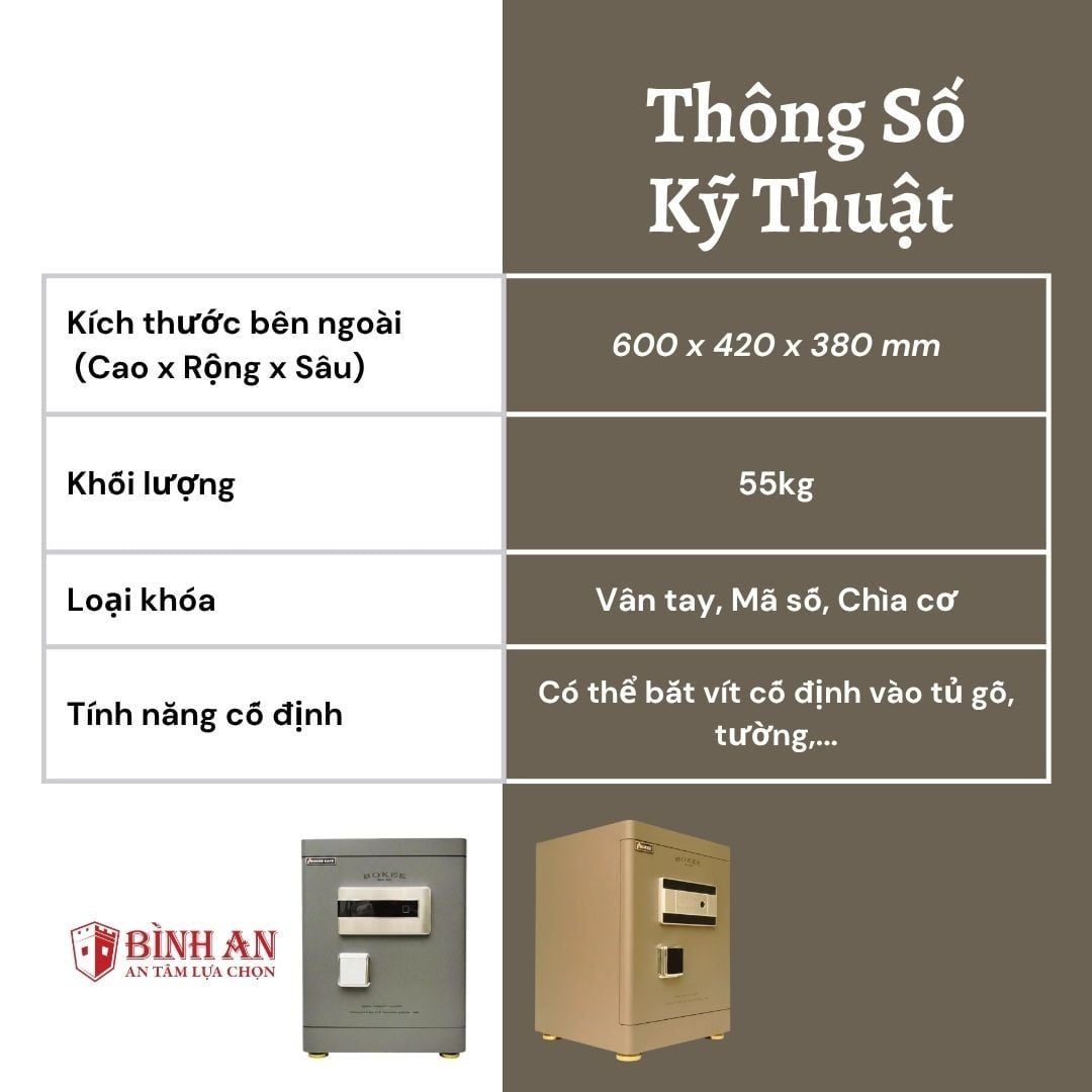  Két sắt BOKEE BK-60C (55kg) Thông Minh Kích Thước Lớn 