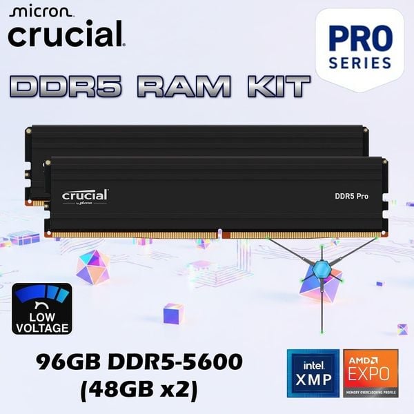  RAM Crucial Pro 96GB Kit (48GBx2) DDR5-5600 UDIMM 