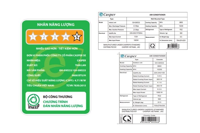 Điều hòa Casper 9.000 - 2 Chiều  INVERTER gh 09is33