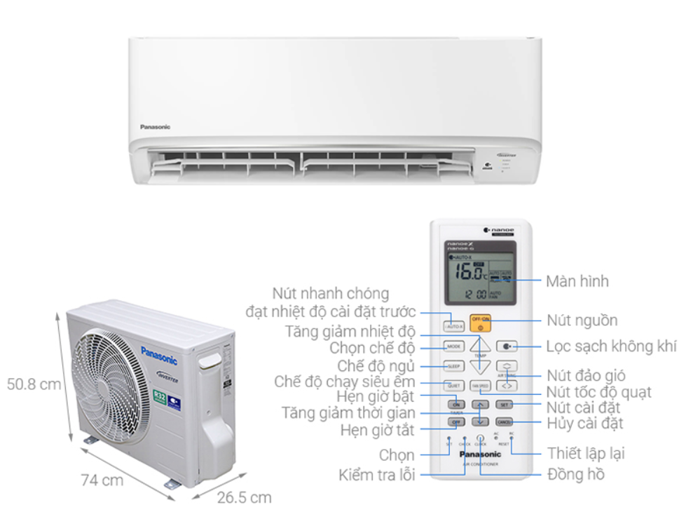 Điều hòa Panasonic 1 chiều Inverter 18000Btu CS/CU-RU18CKH-8D mới 2026