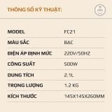 Máy Xay Thực Phẩm Đa Năng OLIVO FC21 - Dung Tích 2.1L - Công Suất 500W