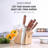 Bộ Dao 4 Món OLIVO STEVE - Vật Liệu Cao Cấp - Chuôi Gỗ Hồng - Thiết Kế Công Thái Học - Lưỡi Dao Sắc Bén