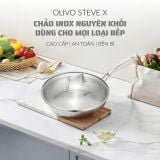 Chảo Inox Chống Dính Tự Nhiên Olivo Steve X - Đáy 4 lớp, Đường Kính 24cm – Nấu Được Trên Mọi Loại Bếp