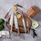 Bộ Dao 4 Món OLIVO STEVE - Vật Liệu Cao Cấp - Chuôi Gỗ Hồng - Thiết Kế Công Thái Học - Lưỡi Dao Sắc Bén