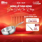 Chảo Inox OLIVO STEVE 2685 – Chống Dính Tự Nhiên, Đáy 3 Lớp, Đường Kính 26cm, Sâu 8.5cm – Nấu Trên Mọi Loại Bếp