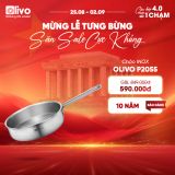 CHẢO INOX OLIVO P2055 – Chống Dính Tự Nhiên, Đường Kính 20cm, Sâu Lòng 5.5cm, Nấu Được Trên Mọi Loại Bếp